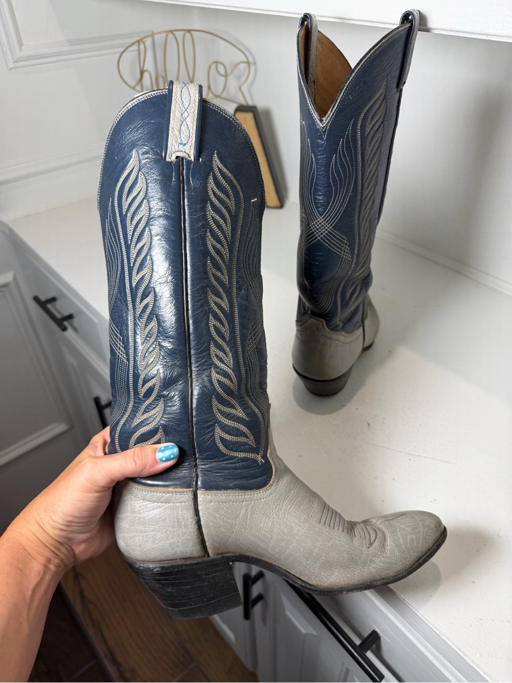 Vintage Tony Lama Gold Label Women’s 6C Gray Blue Leather Cowboy Boots USA - Picture 6 of 8